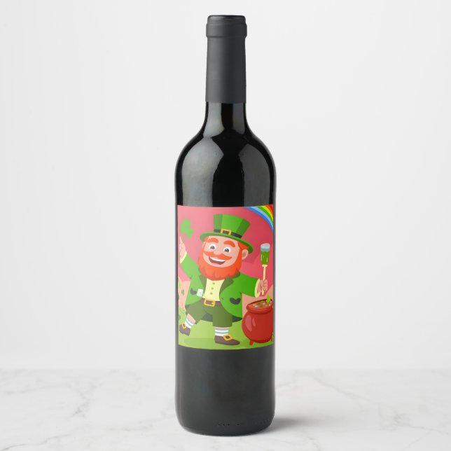 St. Patrick's Day Leprechaun-Illustration  Weinetikett (Vorderseite)