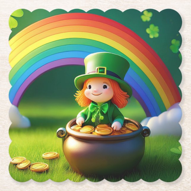 St. Patrick's Day Leprechaun im Topf mit Gold Untersetzer (Vorderseite)