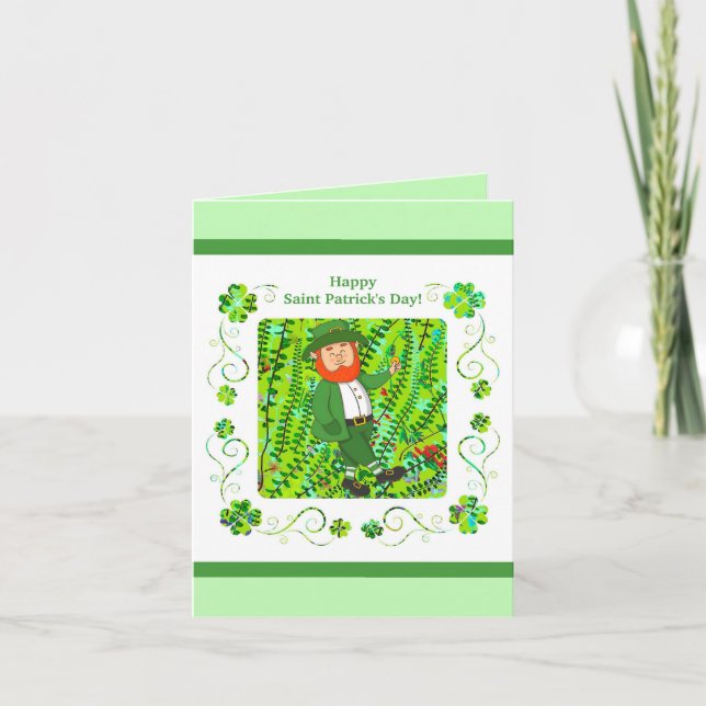 St.Patrick's Day Leprechaun & Irish Segen Karte (Vorderseite)
