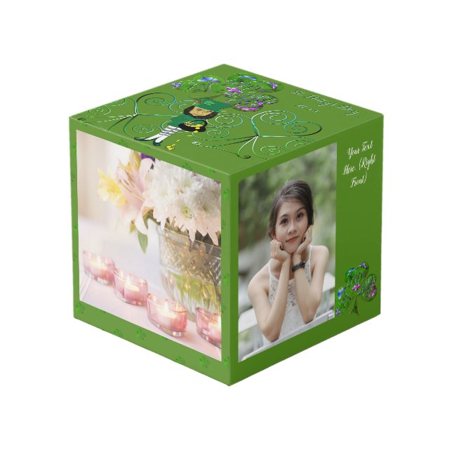 St. Patrick's Day Leprechaun Kleeblatt Foto Cube Würfel (Vorderseite Schrägansicht)