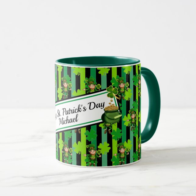 St. Patrick's Day Leprechaun Kleeblatt Name Tasse  (VorderseiteRechts)