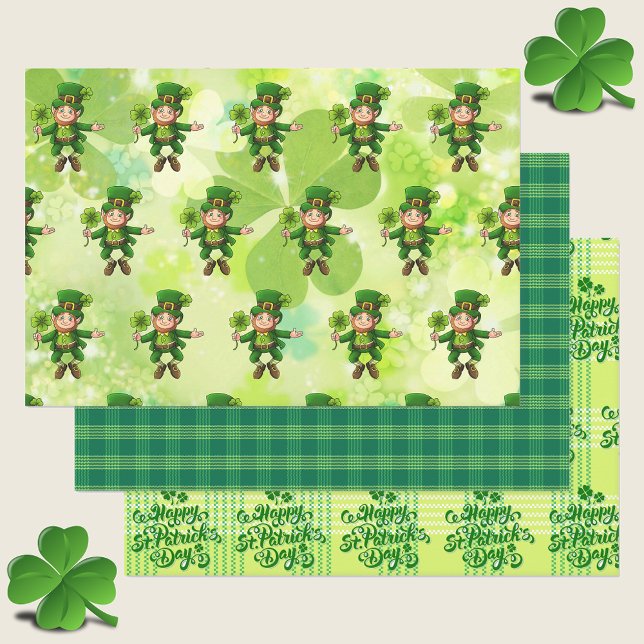 St. Patrick's Day Leprechaun Kleeblatts Grün Karie Geschenkpapier Set (Von Creator hochgeladen)