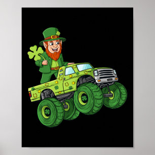 St Patricks Day Leprechaun Monster Truck Lucky Boy Poster
