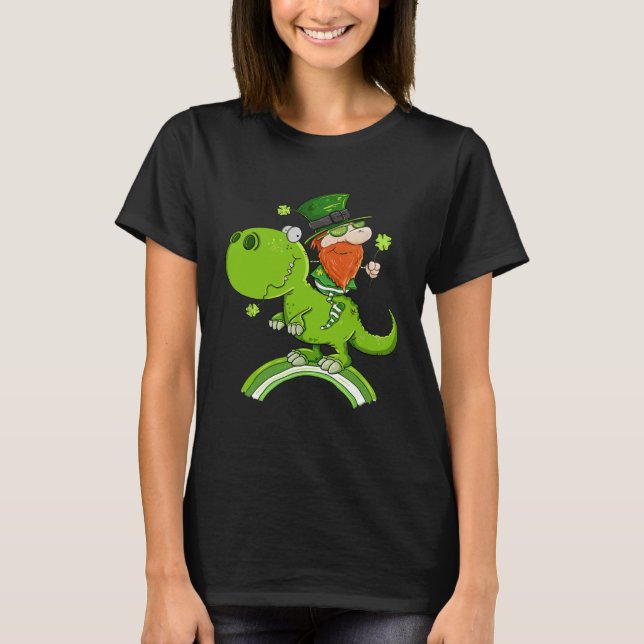 St Patricks Day Leprechaun Riding A Dinosaur Shamr T-Shirt (Vorderseite)