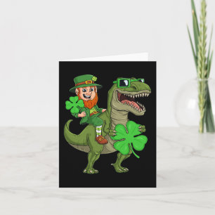 St Patricks Day Leprechaun Riding T Rex Fun Dino B Karte