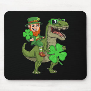 St Patricks Day Leprechaun Riding T Rex Fun Dino B Mousepad