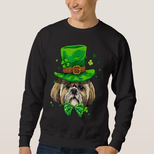 St Patrick's Day Leprechaun Shamrock Shih Tzu Iris Sweatshirt (Vorderseite)