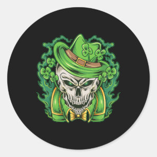 St Patricks Day Leprechaun Skull Kleeblatt Runder Aufkleber