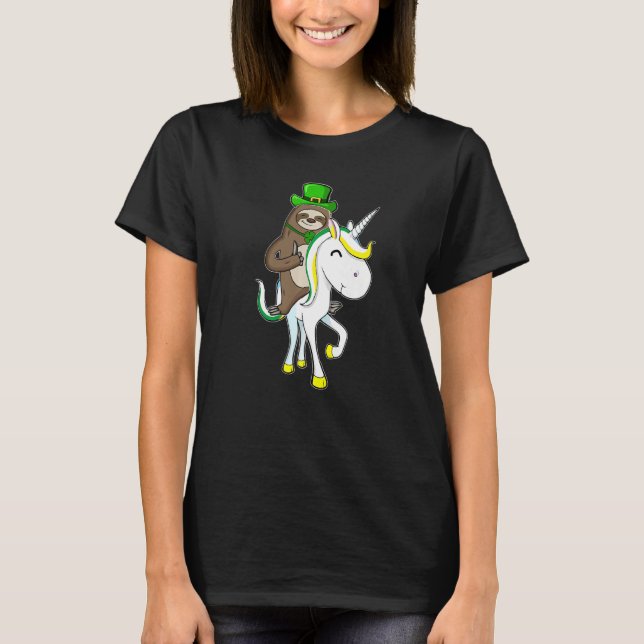 St Patricks Day Leprechaun Sloth Riding Unicorn Fu T-Shirt (Vorderseite)