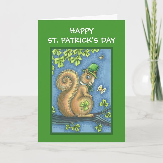 ST. PATRICKS DAY LEPRECHAUN SQUIRREL GREETING CARD KARTE (Vorderseite)