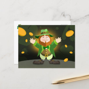St. Patrick's Day Leprechaun und Gold Postkarte