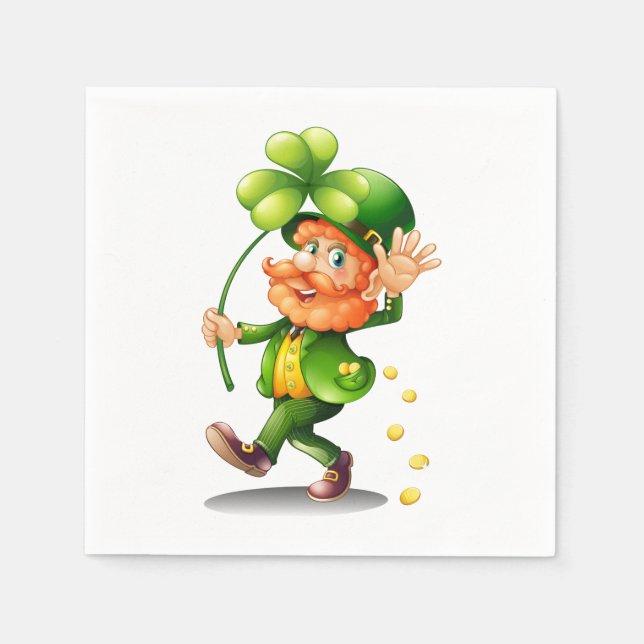 St. Patrick's Day Leprechaun und Goldmünzen Serviette (Vorderseite)