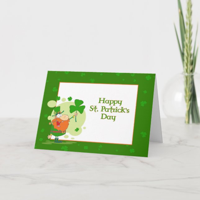 St. Patrick's Day Leprechaun w/Kleeblatt Karte (Vorderseite)