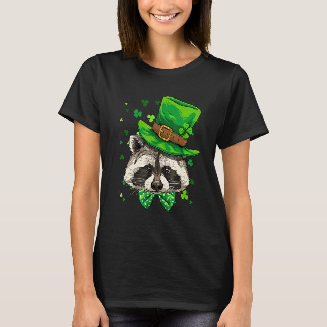 St Patricks Day Leprechaun Waschbär Kleeblatt Iris T-Shirt (Vorderseite)