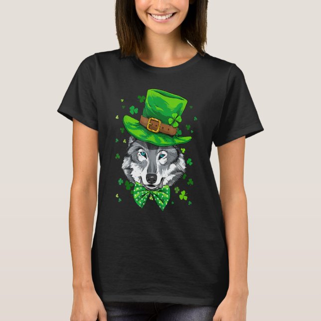 St Patrick's Day Leprechaun Wolf Shamrock Wolf Iri T-Shirt (Vorderseite)
