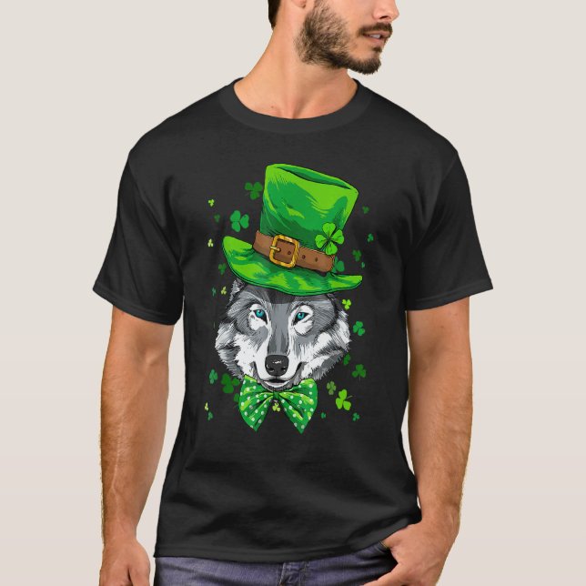 St Patrick's Day Leprechaun Wolf Shamrock Wolf Iri T-Shirt (Vorderseite)