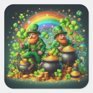 St. Patrick's Day Leprechaun's Gold Quadratischer Aufkleber