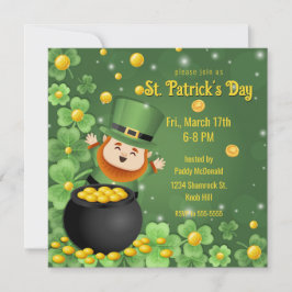 St. Patrick's Day Leprechauns Kleeblatt & Gold Einladung