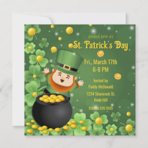 St. Patrick's Day Leprechauns Kleeblatt & Gold Einladung