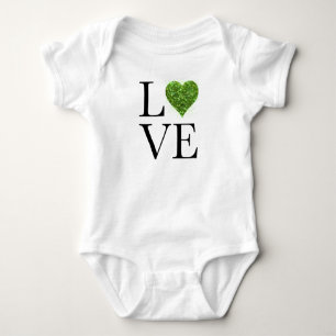 St. Patrick's Day LIEBE Grün glitzerndes Herz Baby Strampler