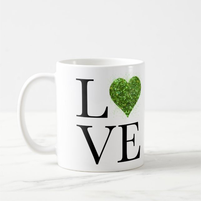 St. Patrick's Day | LIEBE | Grün glitzerndes Herz Kaffeetasse (Links)