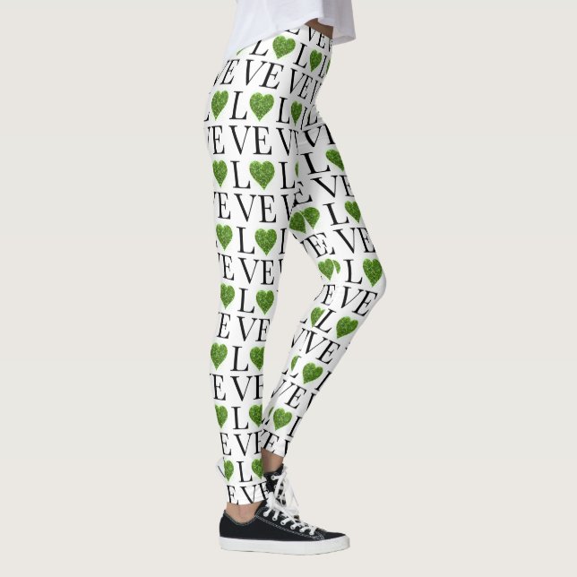 St. Patrick's Day | LIEBE | Grün glitzerndes Herz Leggings (Rechts)