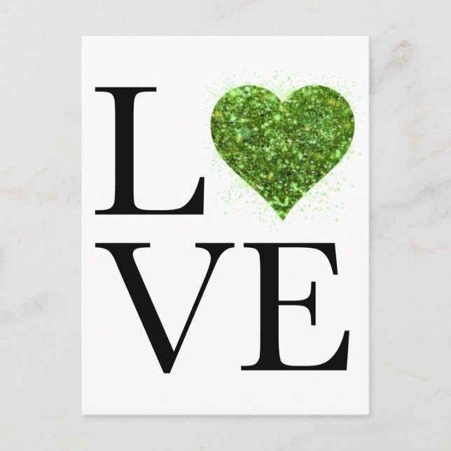 St. Patrick's Day | LIEBE | Grün glitzerndes Herz Postkarte (Vorderseite)