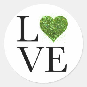 St. Patrick's Day LIEBE Grün glitzerndes Herz Runder Aufkleber