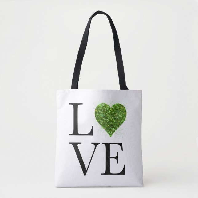 St. Patrick's Day | LIEBE | Grün glitzerndes Herz Tasche (Vorderseite)