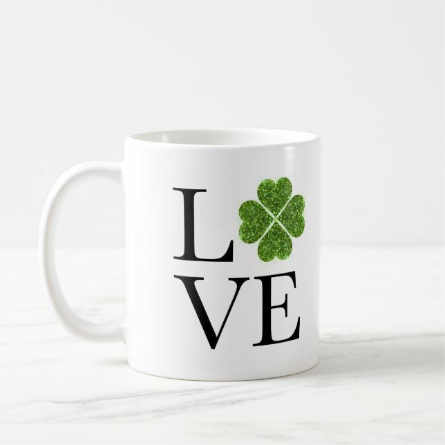St. Patrick's Day | LIEBE | Kleeblatt für grünen G Kaffeetasse (Links)