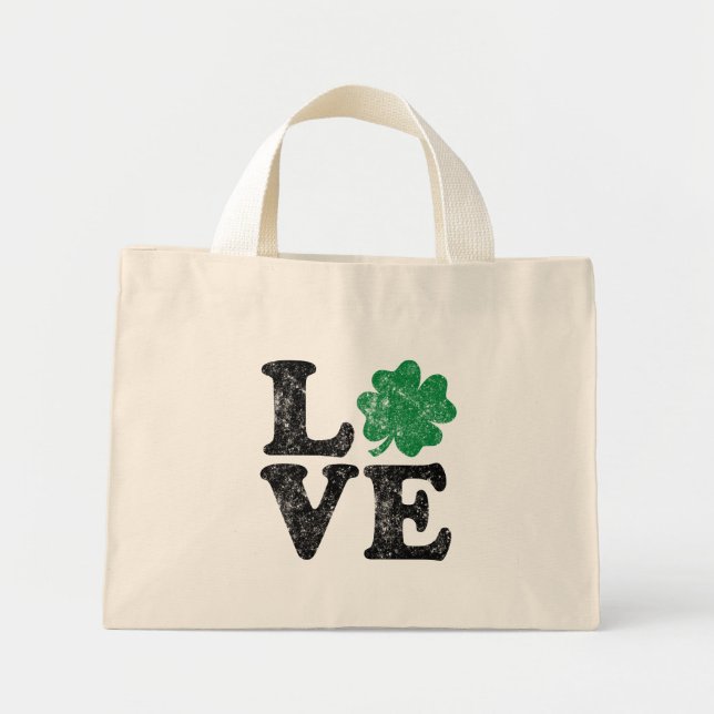 St Patrick's Day LIEBE Kleeblatt Irish Mini Stoffbeutel (Vorne)