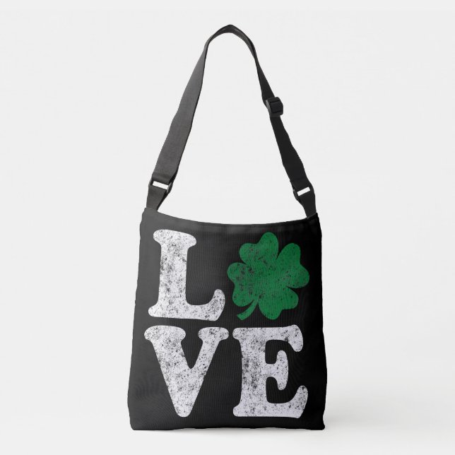 St Patrick's Day LIEBE Kleeblatt Irish Tragetaschen Mit Langen Trägern (Vorderseite)