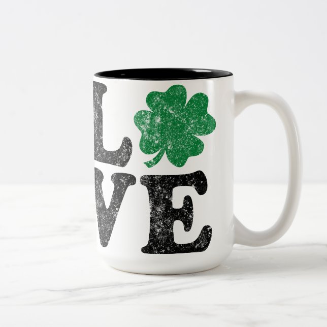 St Patrick's Day LIEBE Kleeblatt Irish Zweifarbige Tasse (Rechts)