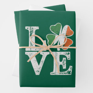 St Patricks Day Liebe Lucky Irish Kleeblatt Green Geschenkpapier Set