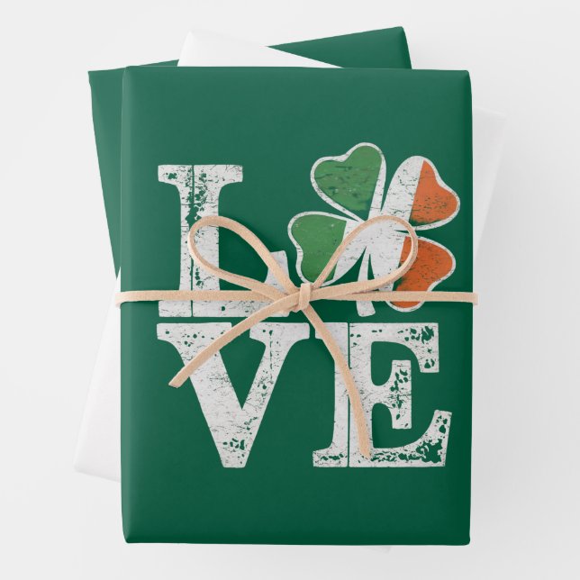 St Patricks Day Liebe Lucky Irish Kleeblatt Green Geschenkpapier Set (Beispiel)