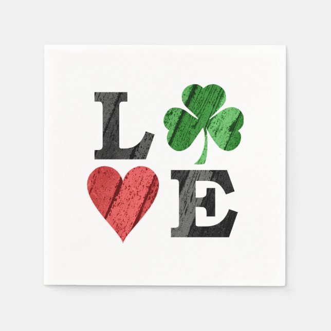 St. Patrick's Day LIEBE mit Herz und Kleeblatt Serviette (Vorderseite)