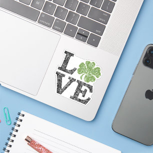 St Patricks Day LIEBE mit Kleeblatt Aufkleber