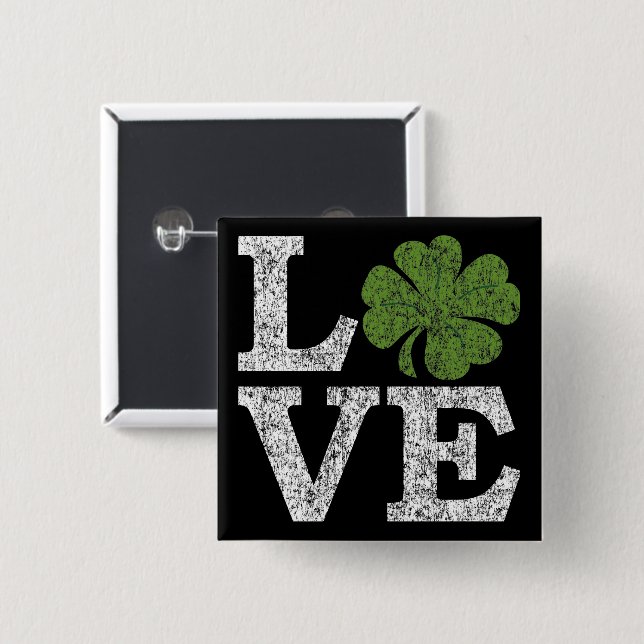 St Patricks Day LIEBE mit Kleeblatt Button (Vorne & Hinten)