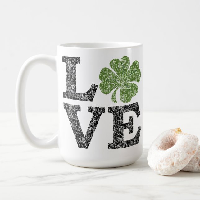St Patricks Day LIEBE mit Kleeblatt Kaffeetasse (Mit Donut)