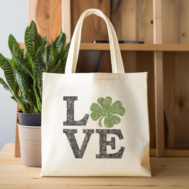 St Patricks Day LIEBE mit Kleeblatt Tragetasche (Custom Tote Bag)