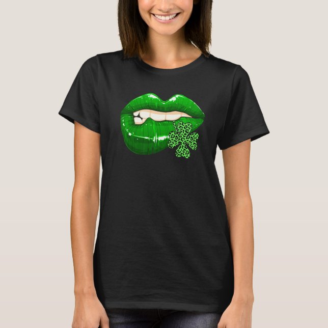 St Patrick's Day Lips Leopard Kleeblatt Phantastis T-Shirt (Vorderseite)