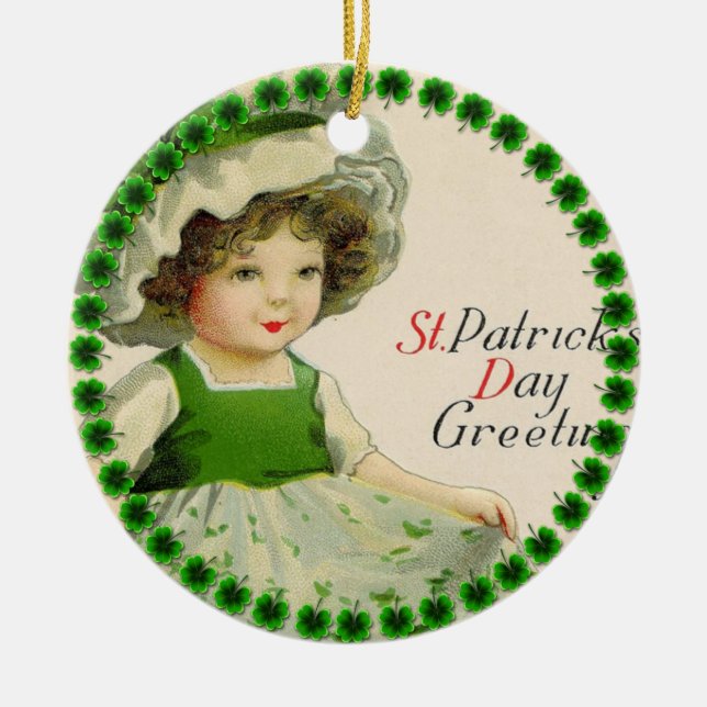 St Patrick's Day Little Irish Girl Keramik Ornament (Vorne)