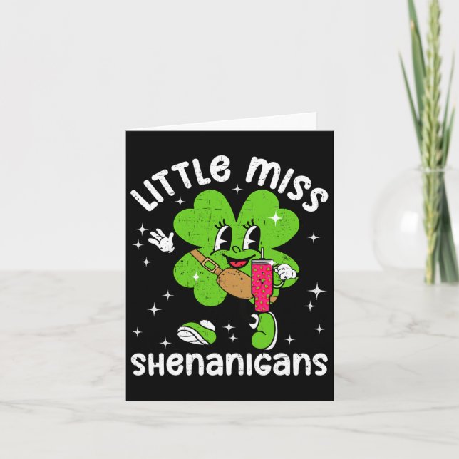 St Patricks Day Little Miss Shenanigans Kleeblatt  Karte (Vorderseite)