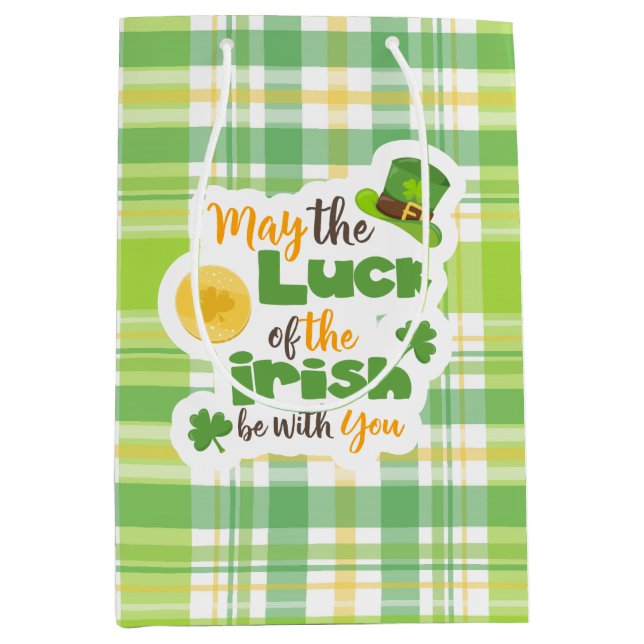 St. Patrick's Day Luck of the Irish Kariert Mittlere Geschenktüte (Vorderseite)