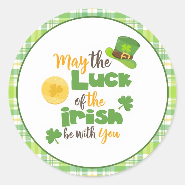 St. Patrick's Day Luck of the Irish Kariert Runder Aufkleber (Vorderseite)