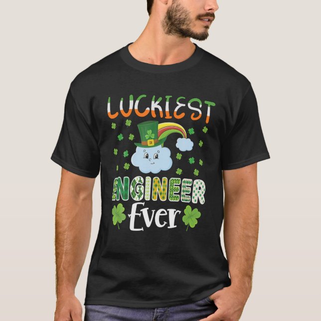 St Patrick's Day Luckiest Engineer Ever Kleeblatt  T-Shirt (Vorderseite)