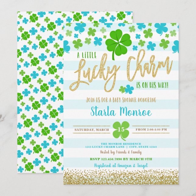 St Patrick's Day Lucky Charm Baby Shower Einladung (Vorne/Hinten)