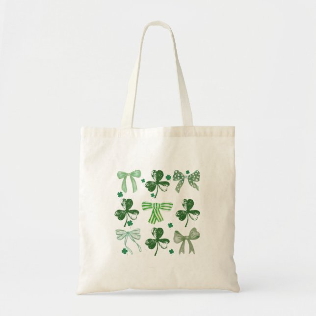 St. Patrick's Day Lucky Clover and Bow Tragetasche (Vorne)