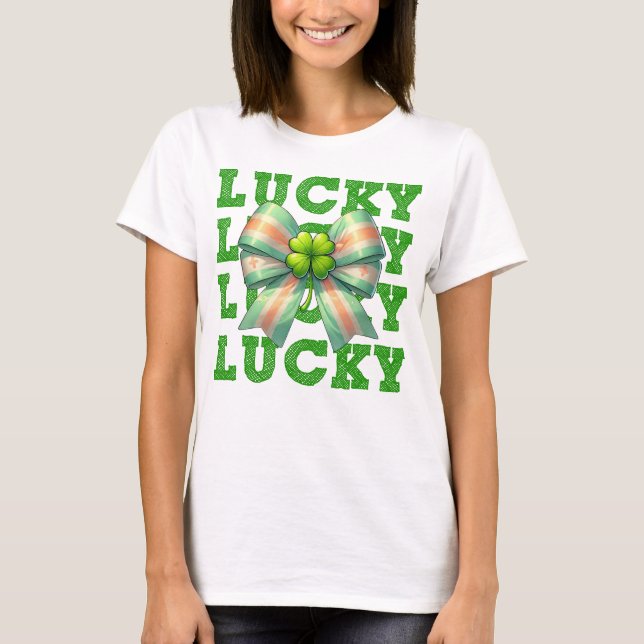 St. Patrick's Day Lucky Clover Bow T-Shirt (Vorderseite)