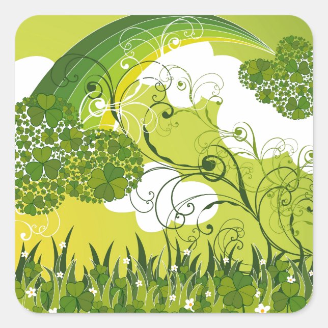 St. Patrick's Day Lucky Clovers Kleeblatt irisch Quadratischer Aufkleber (Vorderseite)